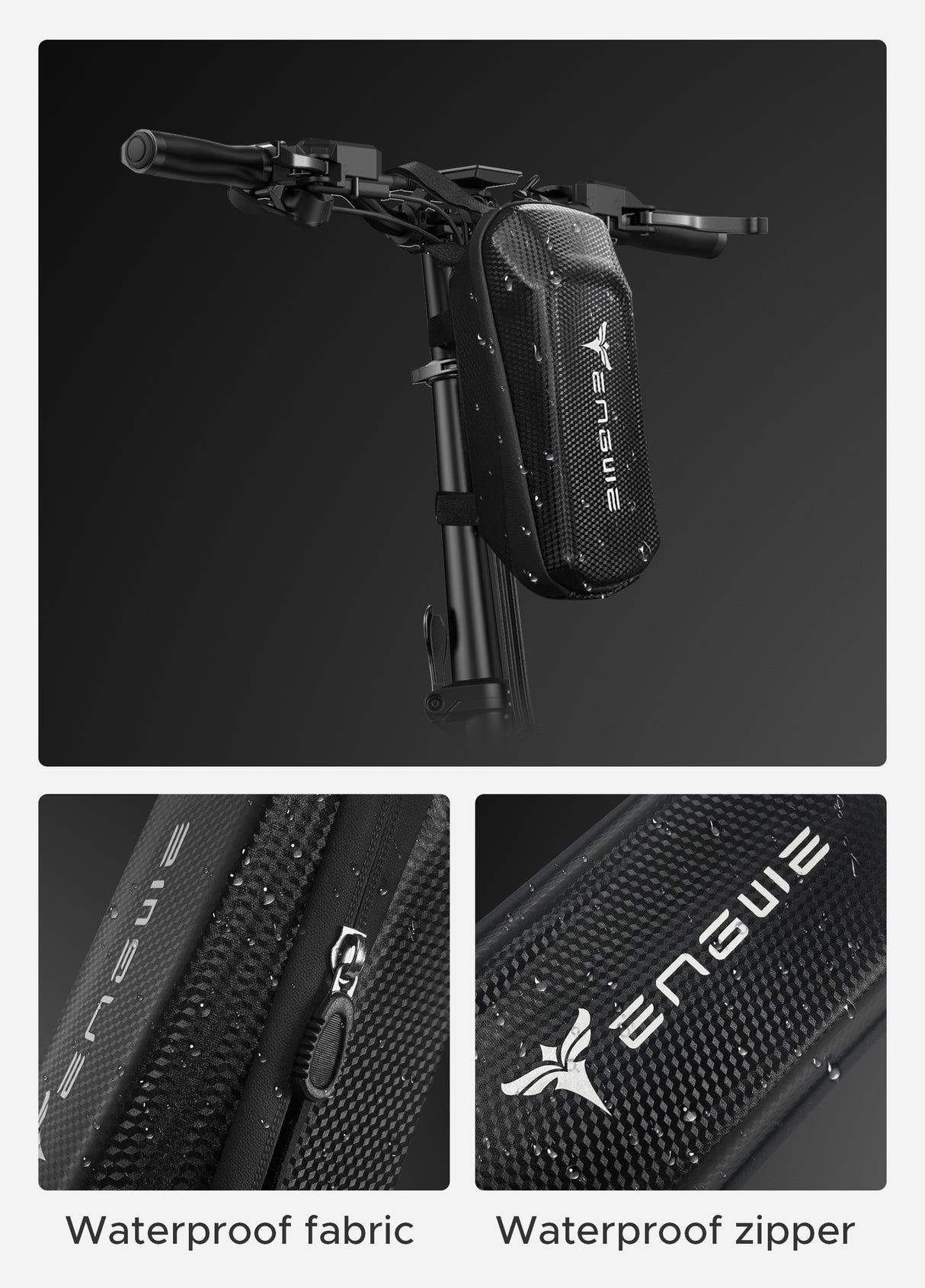 engwe front bicycle bag with waterproof fabric and zipper